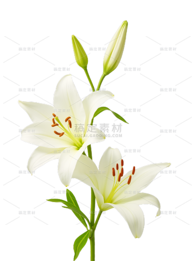 植物系列写实风百合花花枝元素