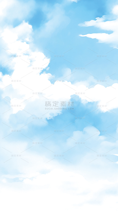 风光通用插画晕染风天空白云背景图片素材