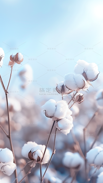 植物实景白色多枝棉花枝场景背景图片素材