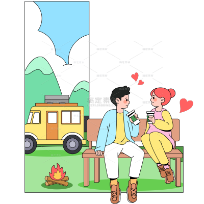 情人节扁平风情侣约会恋爱场景LOVE组合元素素材