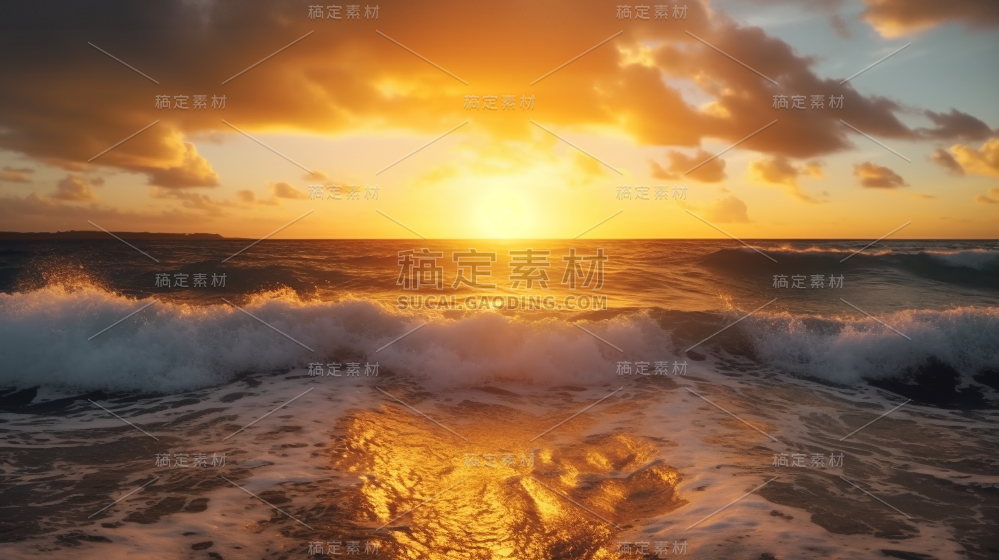 夕阳海浪风景图片