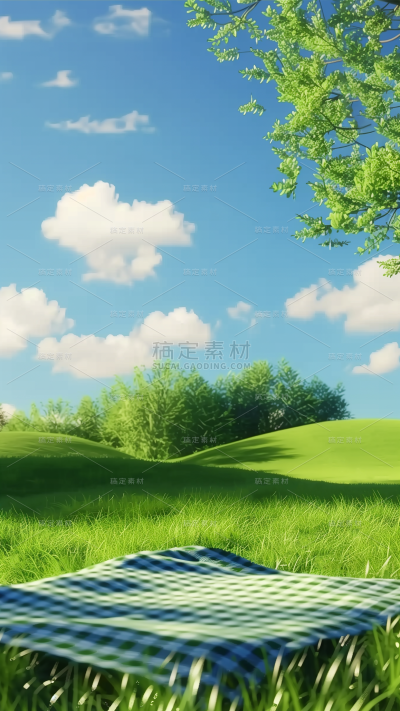 通用3D露营草地场景背景素材