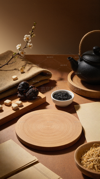 常规背景系列实景风中药药材实木展台背景