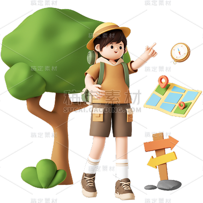 旅游出行男生出游氛围感3D组合元素贴纸