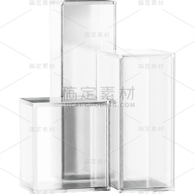 通用半透明白色银色几何体玻璃展示台组合元素素材