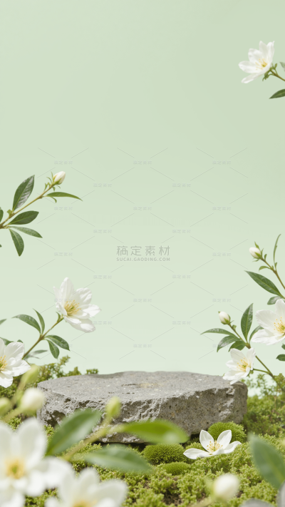 植物系列自然感岩石茉莉山茶花产品展台