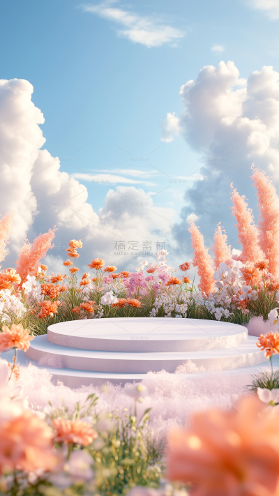 植物系列浪漫感蓝天水面展台鲜花背景