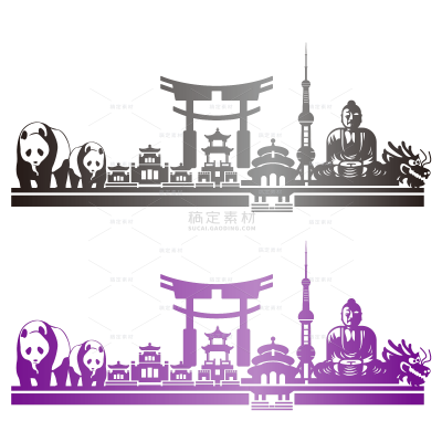 建筑系列简约城市建筑元素组合（td）