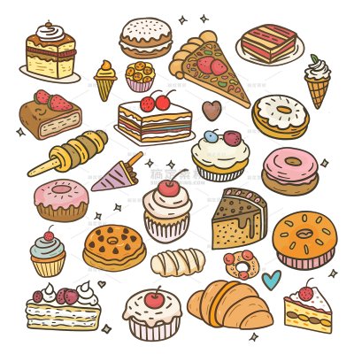 常规系列插画甜食甜品蛋糕组合通用元素素材