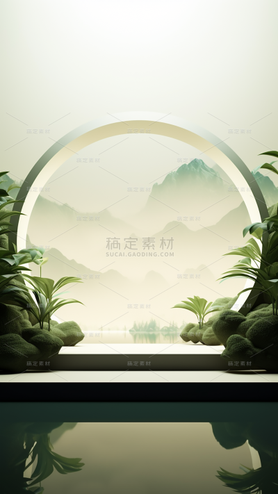 通用电商简约风绿植植物静态场景背景