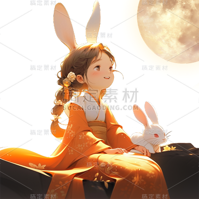 中秋节通用中式嫦娥人物贴纸元素素材