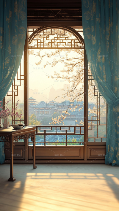 中国风通用古风窗景底图背景