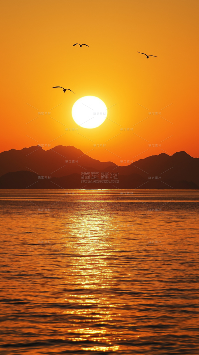 风光系列写实夕阳落日水面背景