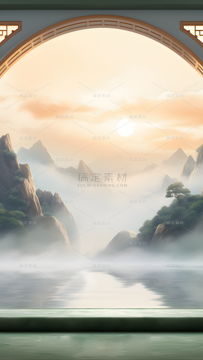 通用电商传统中国风中式自然山树场景背景