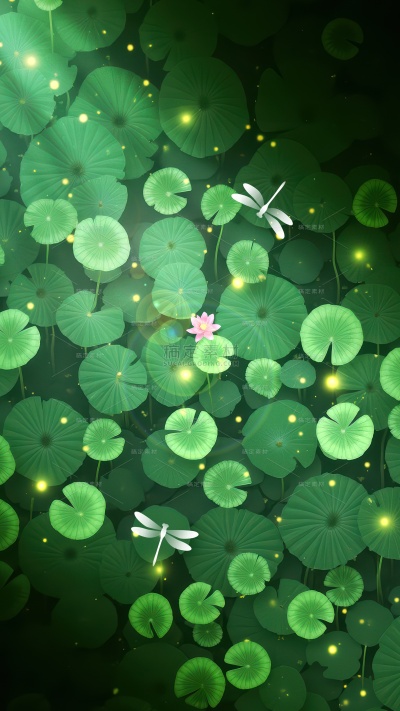 小暑大暑光影感植物蜻蜓全景背景