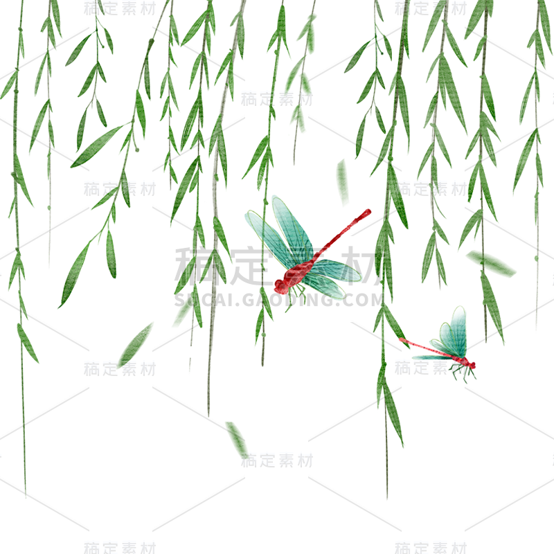 大暑通用水彩植物昆虫植物动物元素