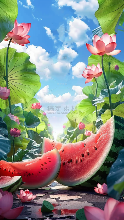 小暑系列实景合成-西瓜元素通用背景素材