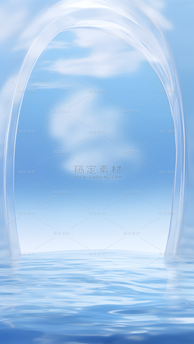 通用电商简约透明玻璃感水面拱门展台场景背景