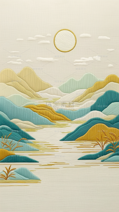 中国风通用写实插画山水背景