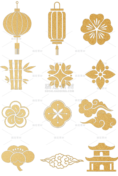 中国风中式烫金春节元素素材