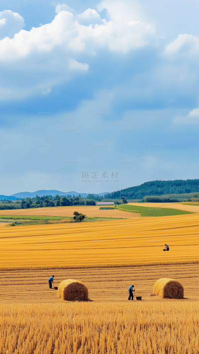 芒种实景感大全景麦田天空背景