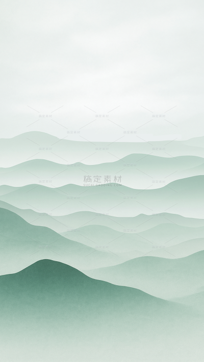 中国风绿色水墨山水画（td）