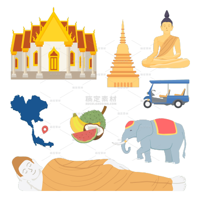 常规通用扁平印度旅游特色建筑贴纸元素素材