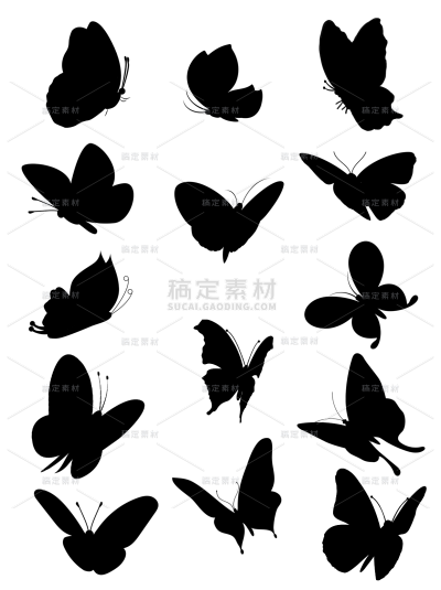 常规单色矢量插画蝴蝶组合元素素材