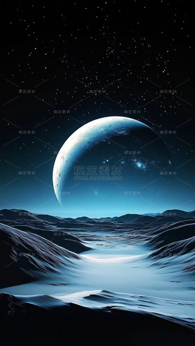 宇宙系列拟物感插画山脉河流+发光星球