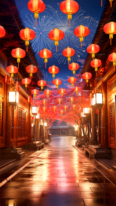 元宵节闹元宵3D立体C4D实景灯火街道场景背景图片素材