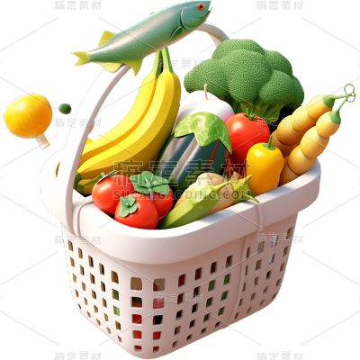 彩色立体风菜篮子物品贴纸