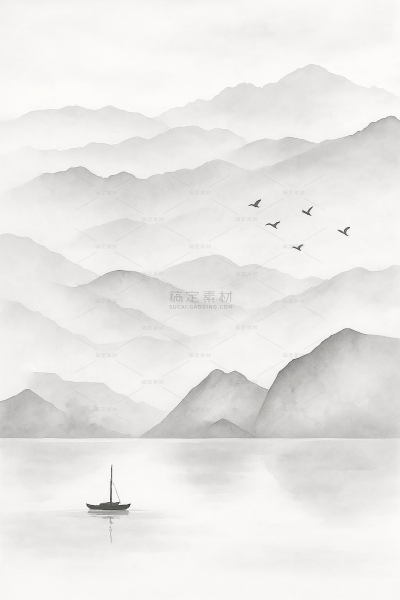 中国风系列晕染感黑色水墨山水背景（td）
