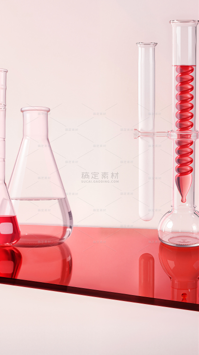 特效系列写实风红色玻璃展台液体实验器材渐变背景