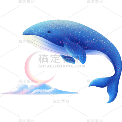 生产素材通用蓝色鲸鱼肌理扁平风插画通用元素素材
