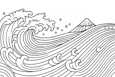 风光系列简约山峰翻滚海浪黑色线稿（td）