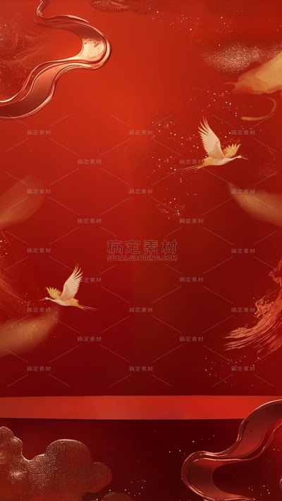 年货节奢华国风仙鹤金箔背景