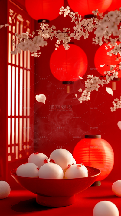 元宵节光影感实景汤圆灯笼背景