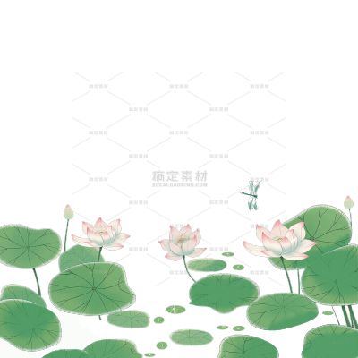 夏季节气国风水彩荷花荷叶蜻蜓元素