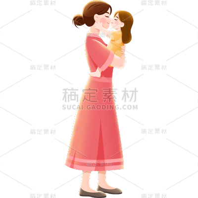 母亲节通用治愈系插画母子亲情场景互动人物元素素材
