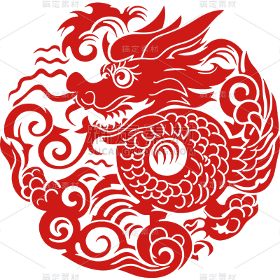 新年春节新春龙年2024剪纸风龙元素