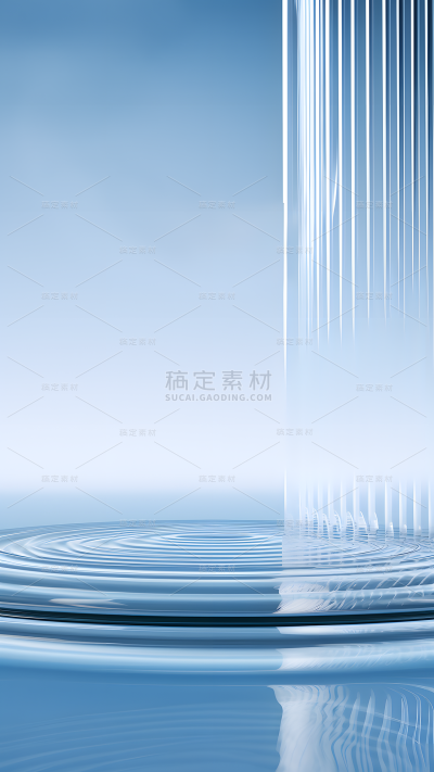通用电商简约透明玻璃感蓝色水面展台场景背景
