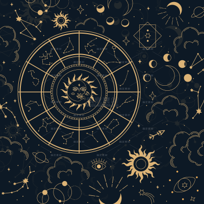 边框系列插画风金色星月花纹（td)