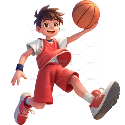 健身系列3D皮克斯风格打篮球少年元素