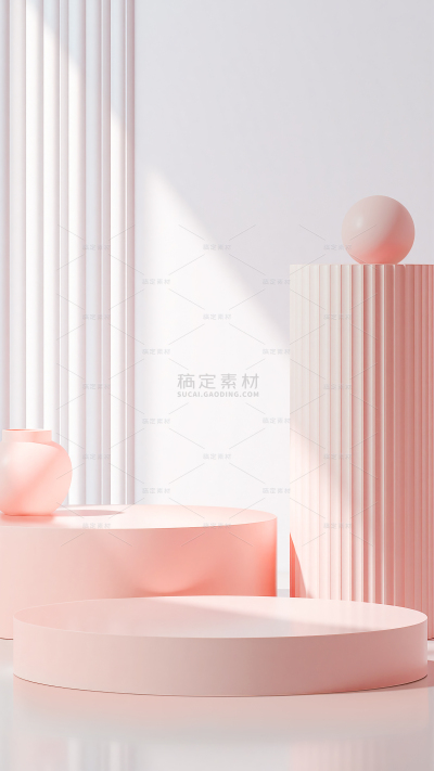 常规背景系列光影感粉白色明亮展台背景