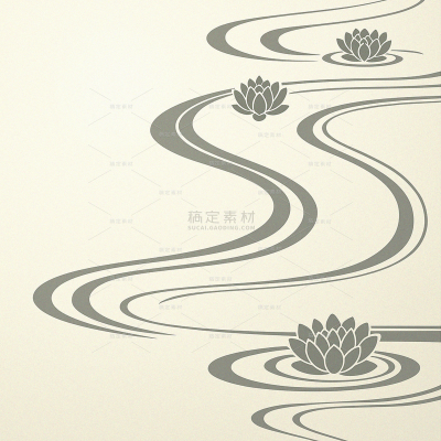 背景系列国风手绘莲花水波纹弯曲河流背景（td）