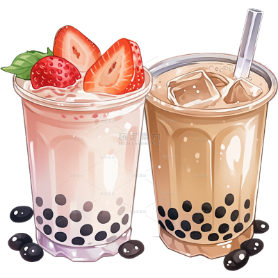 饮品系列手绘水彩厚涂奶茶插画