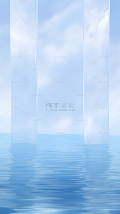 通用电商简约透明玻璃感蓝色水面展台场景背景