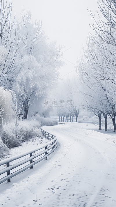 冬季节气通用树林厚雪道路背景