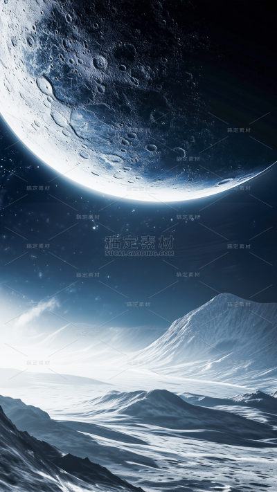 宇宙系列发光月球山脉太空图片