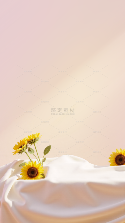 常规写实风唯美向日葵花朵织物展台背景